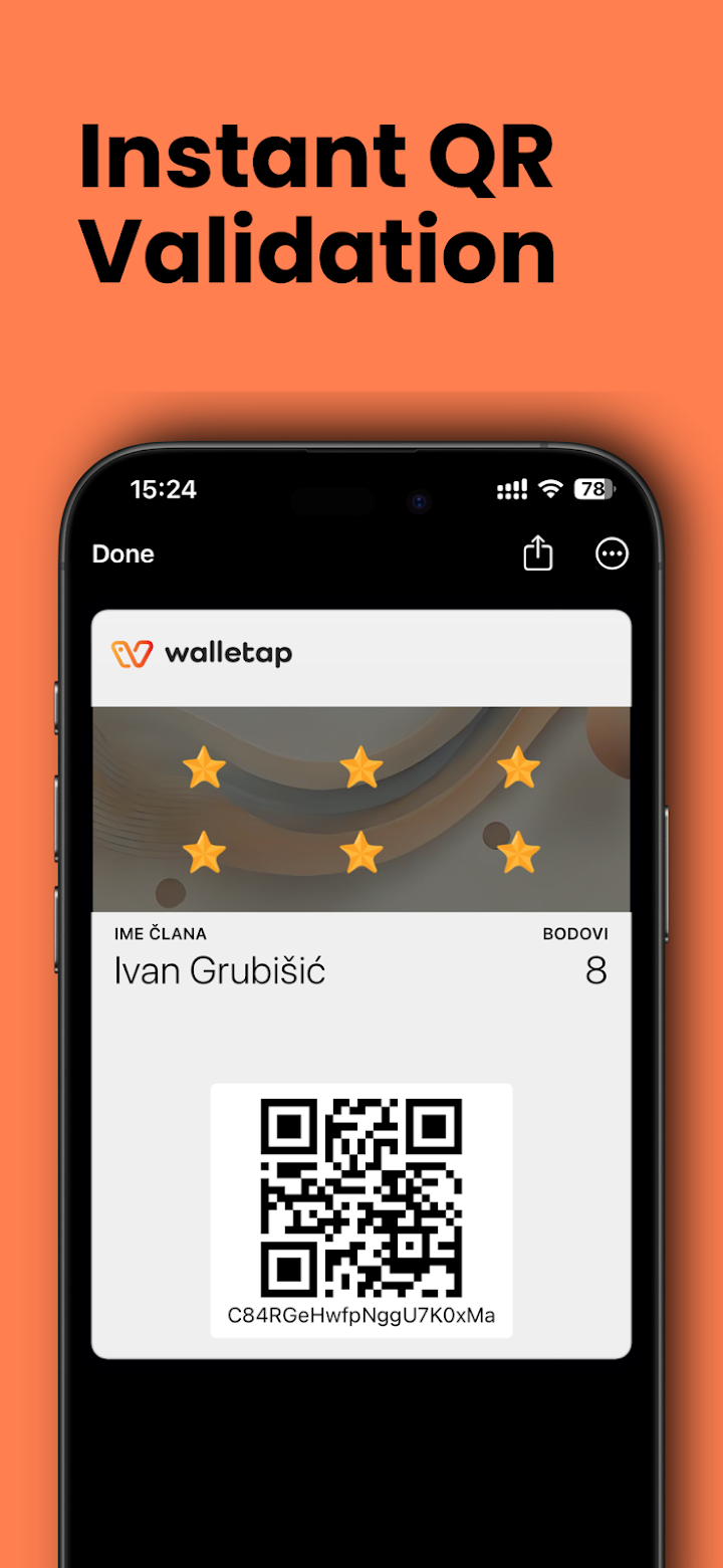 Walletap mobile app — instant QR validation