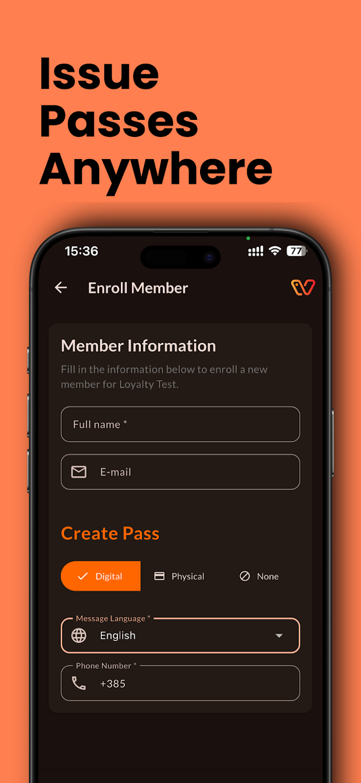 Walletap mobile app — issue passes anywhere
